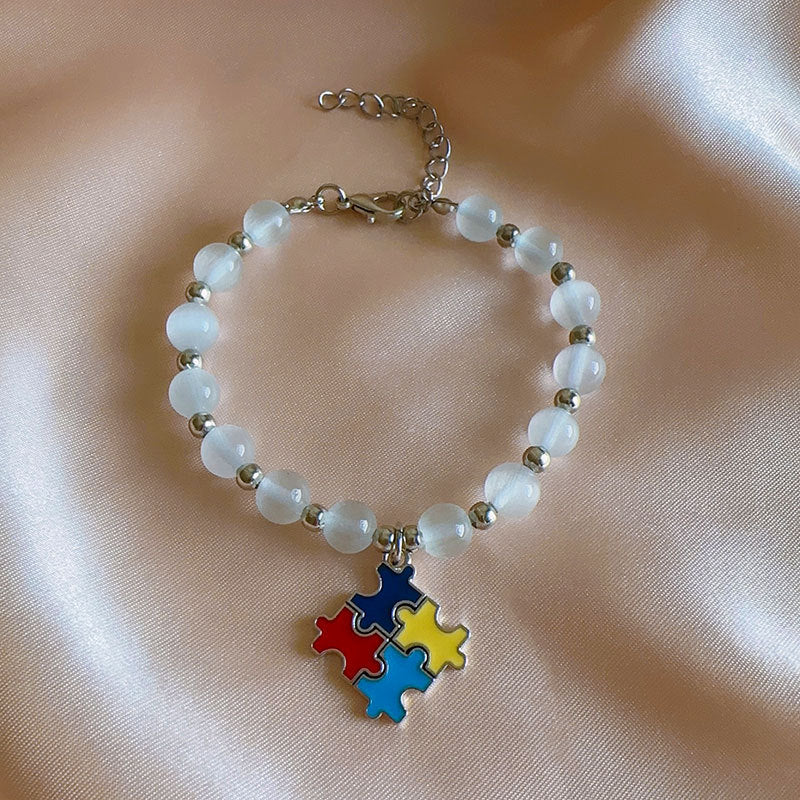 Wholesale Puzzle Love Pendant Pink Opal Bracelet